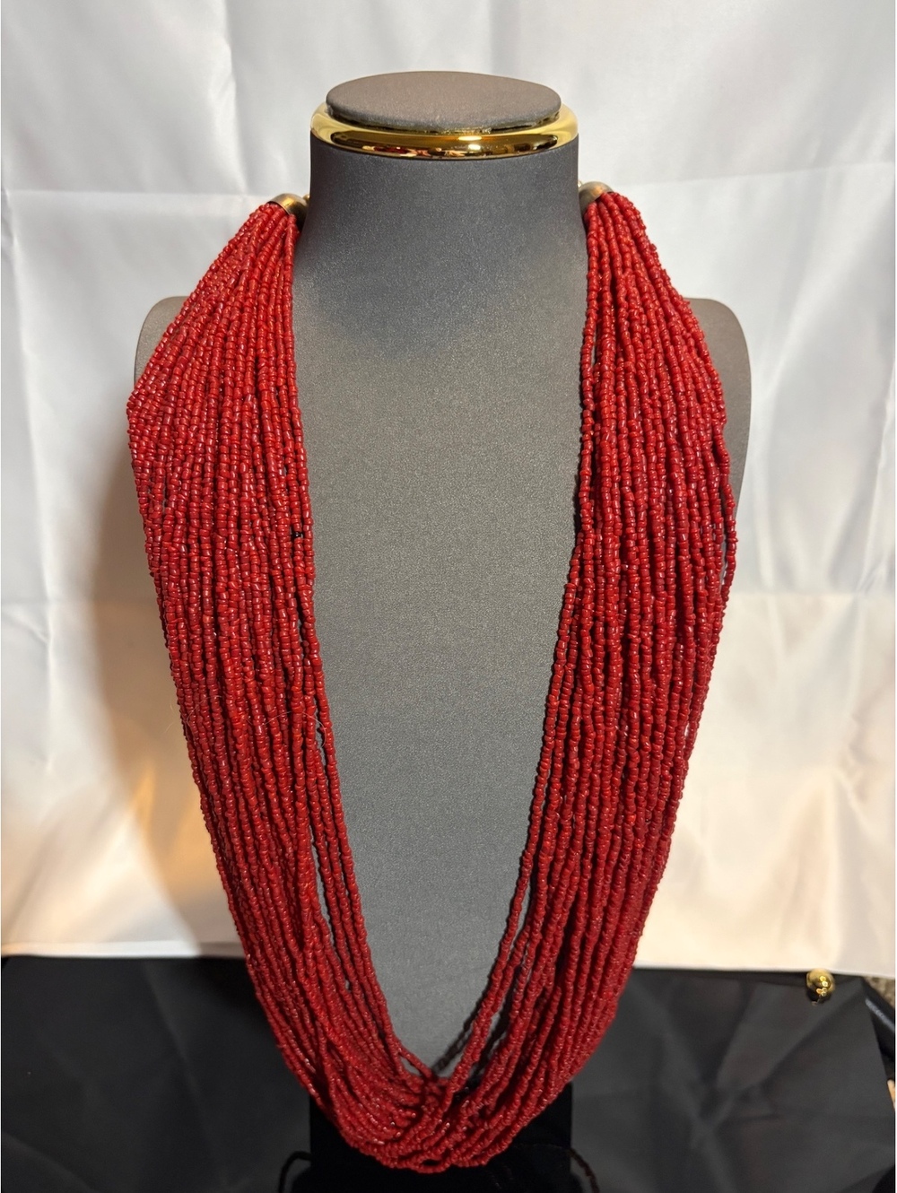 Red Multi Strand Beaded Necklace